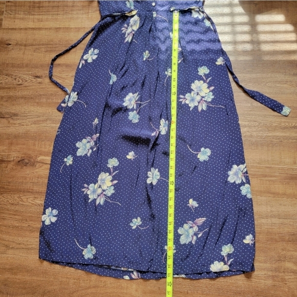Vintage 80s/90s Jonathan Martin Blue Polka Dot Floral Maxi Dress Button Down - Picture 12 of 15